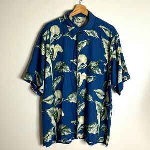 Paradise coves men 100% silk button down floral resortwear vacation shirt size L